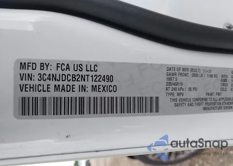 2022 Jeep Compass Limited 4X4 из США, поврежденный, VIN 3C4NJDCB2NT122490